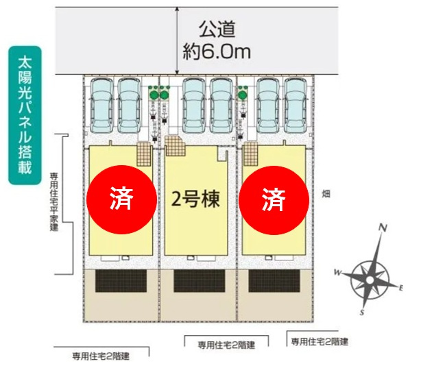 【BLOOMING GARDEN】　久喜市栗原4丁目　全3邸の区画図|全棟配置図