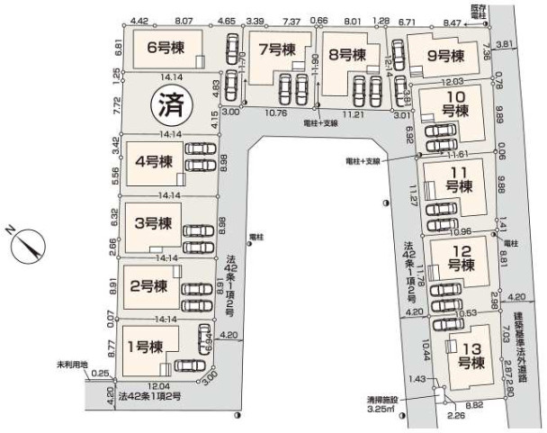 Livele Garden.S 川越中台　新築戸建全13棟の区画図|カースペース2台分