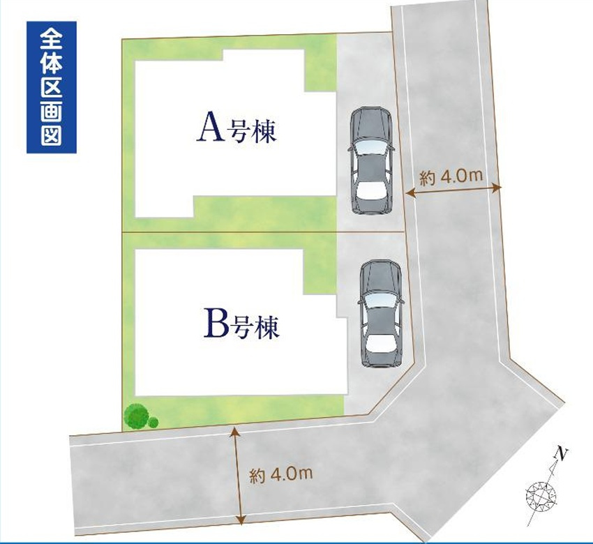 【仲介手数料無料】ハートフルタウン入間市東町　全2棟　A号棟の区画図