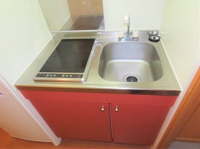 レオパレスエバーグリーンのキッチン|2口の電気コンロまたはIHコンロとなります