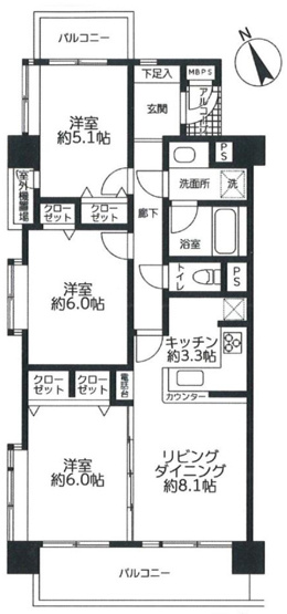 【間取り】 | ライオンズマンション川越仙波町