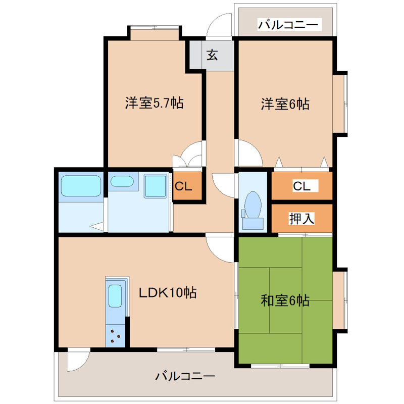 熊本市東区戸島５丁目のアパートの間取り