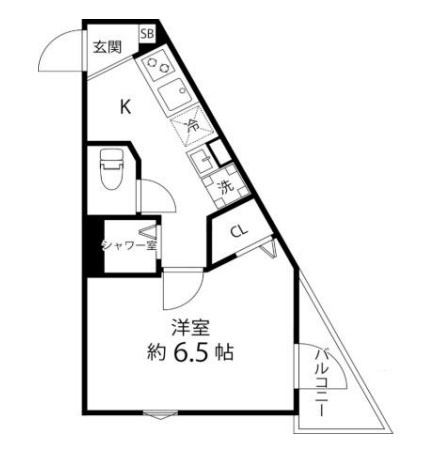 T's Cuore糀谷の間取り|洋室6.5帖の1Kシャワールームとトイレ+独立洗面台！