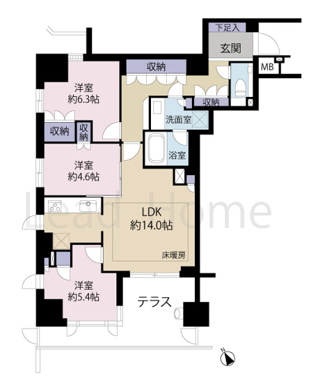 【間取り】 | パークホームズ弦巻ヴェリール