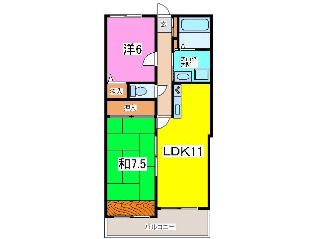 熊本市東区健軍本町の賃貸マンションの間取り