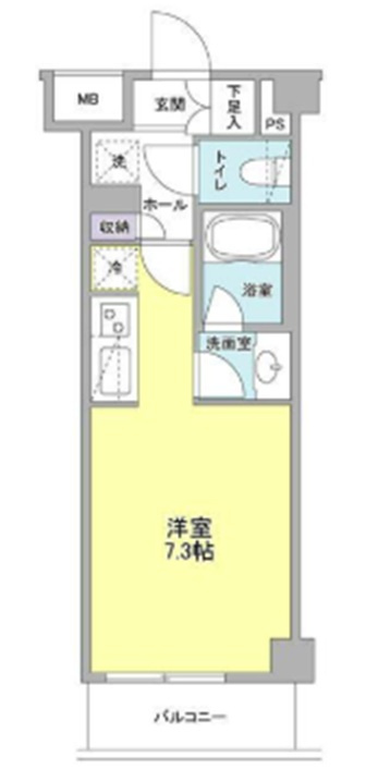 リバーレ蒲田仲六郷の間取り|東向きバルコニー洋室8帖の1Rバストイレ別独立洗面台！