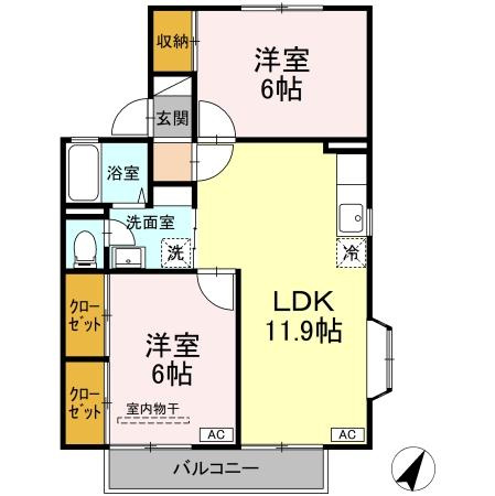 上益城郡益城町大字安永のアパートの間取り