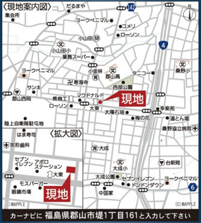 【地図】 | 大成小学校・郡山第一中学校区　GRADLE GAEDEN 郡山市堤　第４　全２棟　１号棟 | 【案内図】堤１丁目エリアに全2棟！学チカ物件♪コンビニ、商業施設、病院などが近くにありますので便利です♪