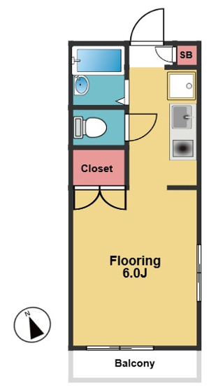 【間取り】 | メゾンスズエン | 1K　南向きの明るいお部屋♪シャワールームへリノベ予定！