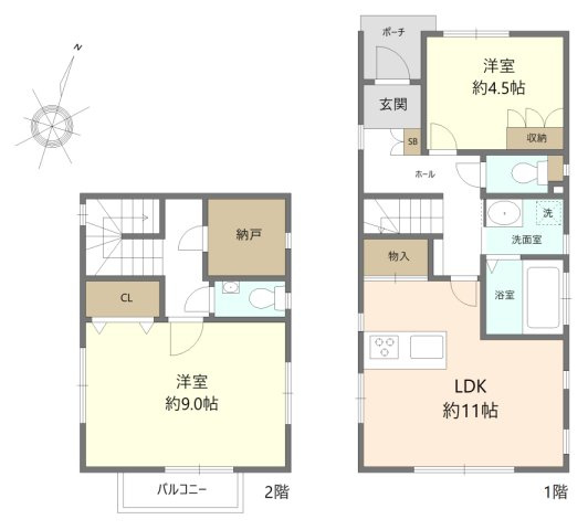 天白区表山三丁目戸建の間取り|1階にリビング、居室、水回りのある使いやすい間取です！