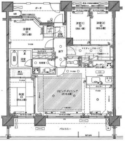 クレッセント東京リプライムの間取り|間取り　約100平米の余裕ある4LDKウォークインクローゼットとシューズインクローゼット
床暖房付きのリビング！