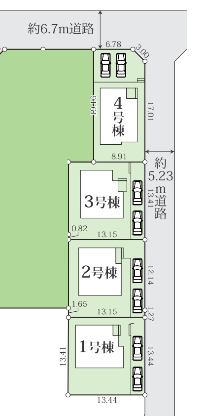 横浜市栄区桂台西5期　建売変更全4棟の区画図|全棟車2台駐車可能！