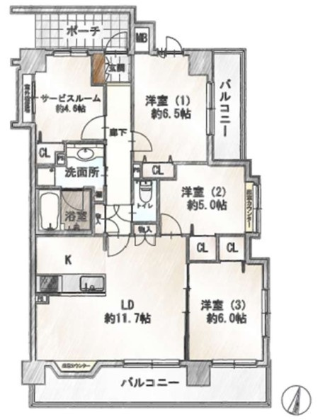 ダイアパレス川越西小仙波　中古マンション　2階の間取り