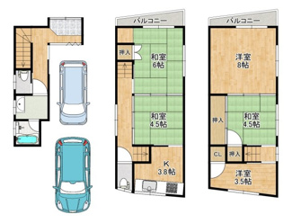 【間取り】 | 西湊町６丁　中古戸建 | 【広々間取り！５Ｋ】子供部屋や趣味のお部屋も作れますね♪是非現地にてご確認ください！