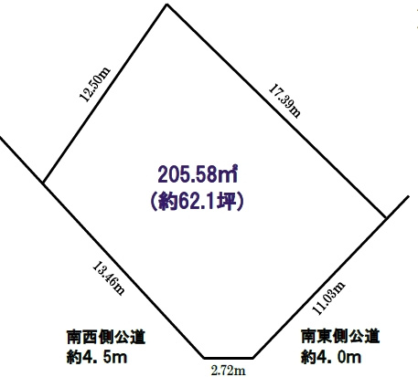 川越市石田　建築条件なし　売地の土地図