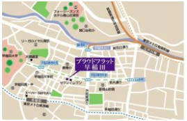プラウドフラット早稲田の地図