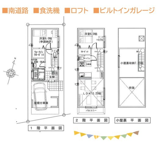 平塚市平塚３丁目　新築戸建　全１棟の間取り|時短＆節水につながる食洗機など暮らしを彩る設備充実◎　　　　
ロフトは、寝室としてのご利用や収納場所など、多用途に☆