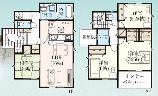 【間取り】 | 高崎市上中居町　GRAFARE | 16帖の広々としたLDKに、家事を効率化する独立したランドリースペースを完備。さらに、たっぷりの収納力を誇るウォークインクローゼットもあり、機能性と快適性を兼ね備えた住まいです。