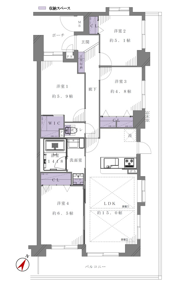 コスモ板橋エクセラの間取り|コスモ板橋エクセラ：南東向き角部屋！全居室に収納・窓が付いた４ＬＤＫリノベーション物件は住設備も充実！