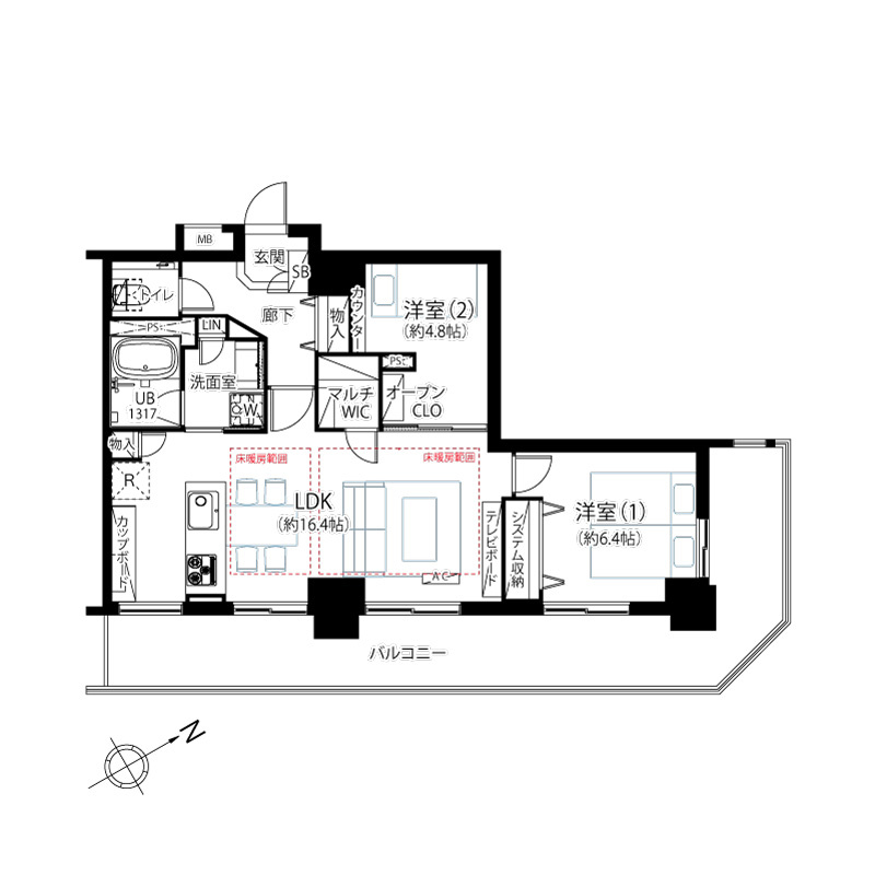 ライオンズタワー池袋の間取り|ライオンズタワー池袋：南東向き角部屋！ワイドスパンバルコニー付きの２ＬＤＫリノベーション物件には全居室に収納がついております！