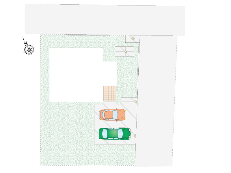 【1号棟：区画図】並列２台駐車可能。