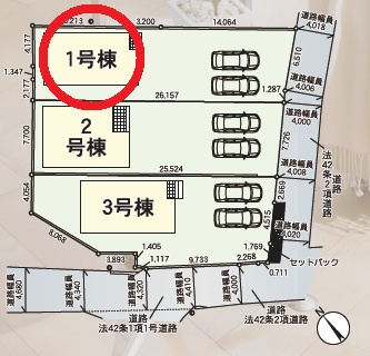 豊田市駒場町第1　新築分譲住宅　全3棟　1号棟の区画図