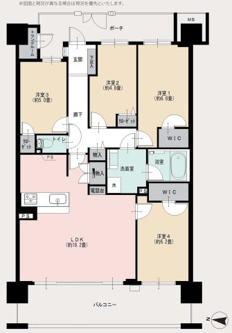 【間取り】 | グランレガーロ | 4LDKはリビングダイニングキッチンと4つの居室がある間取りで、大家族や二世帯住宅に最適。広々としたリビングで家族団らんを楽しみ、個室でプライベートな時間も確保でき、快適な生活を送ることができますよ。