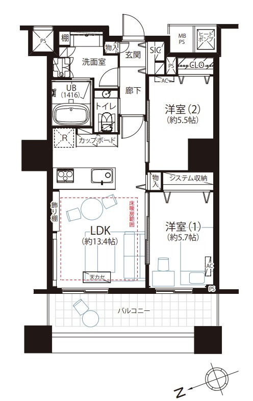 ザ・パークハウス西新宿タワー60の間取り|ザ・パークハウス西新宿タワー60：全居室に収納が付いた２ＬＤＫエアコン付きリノベーション物件です！