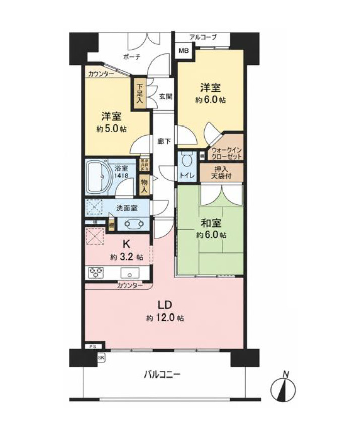ベルドゥムール北鴻巣。『北鴻巣駅』西口1分の12階のお部屋の間取り