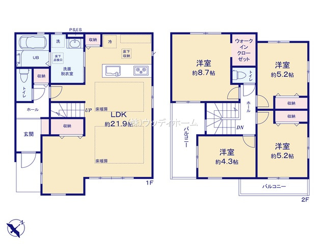越谷市千間台東11期　新築一戸建ての間取り
