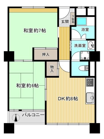 香枦園シーサイドヴィラの間取り|南向きバルコニー　陽当り・通風良好