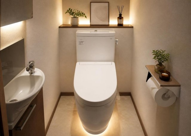 【トイレ】 | 2026年7月のリフォームにより新調された清潔感あるトイレ設備です。温水洗浄便座が完備されており、日々の生活を快適にサポートします。館内にはトイレが2ヶ所設置されているため朝のラッシュ時も安心です。