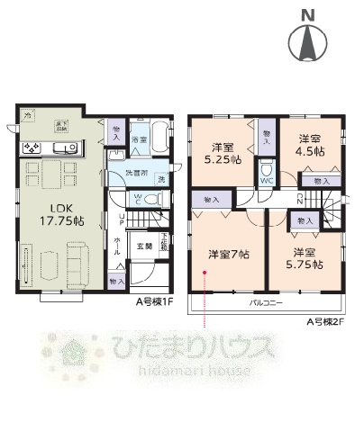 野田市清水670　新築戸建　A号棟の間取り|A号棟・4LDK