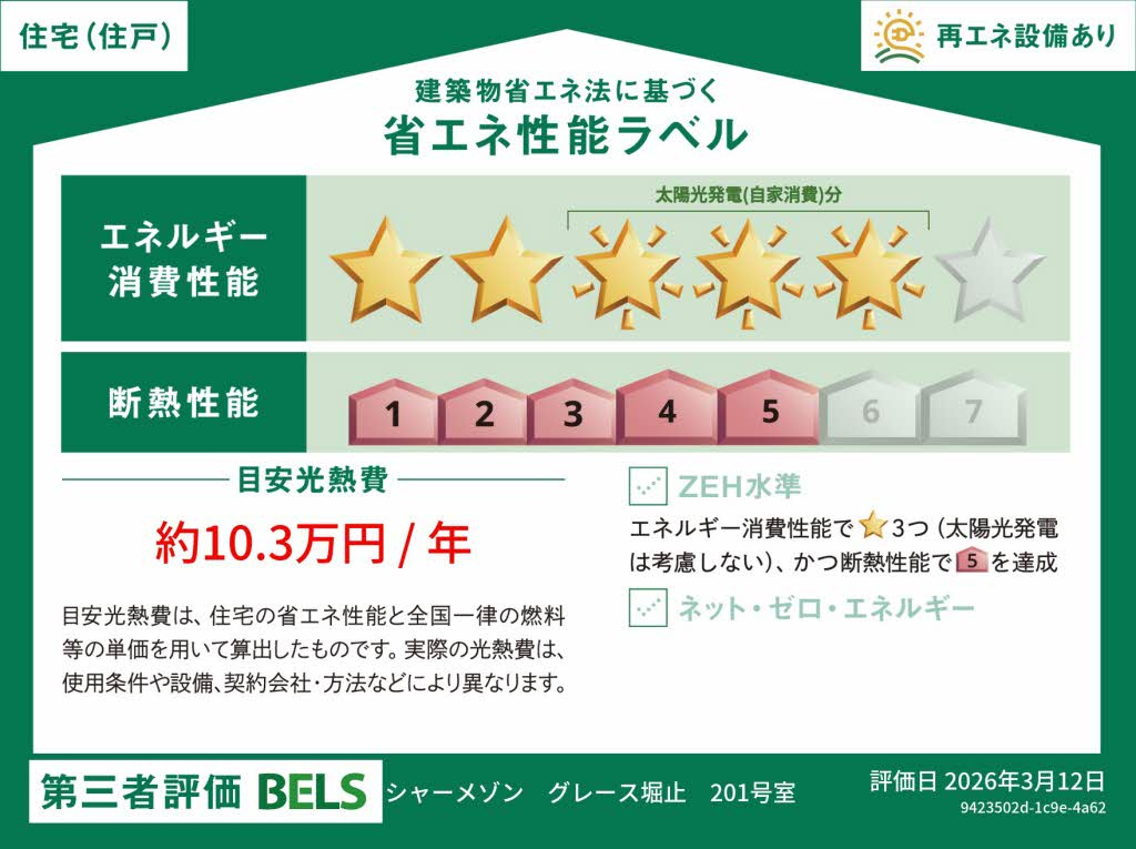 シャーメゾングレース堀止の省エネ性能ラベル