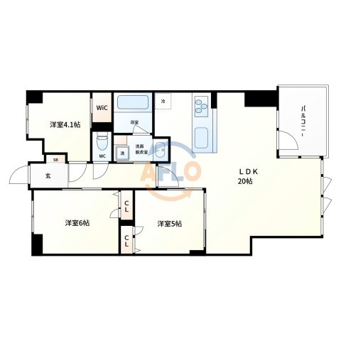 S-RESIDENCE谷町六丁目alo　中央小学校区の間取り|S-RESIDENCE谷町六丁目alo　間取り