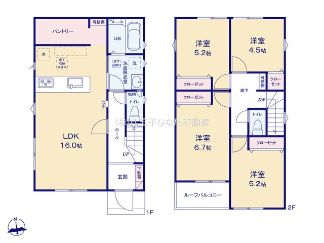 『八王子市新築戸建て』八王子市上壱分方町359-5【仲介手数料無料】　２４－２期の間取り|～仲介手数料無料☆八王子ひなた不動産～八王子市上壱分方町　新築戸建て