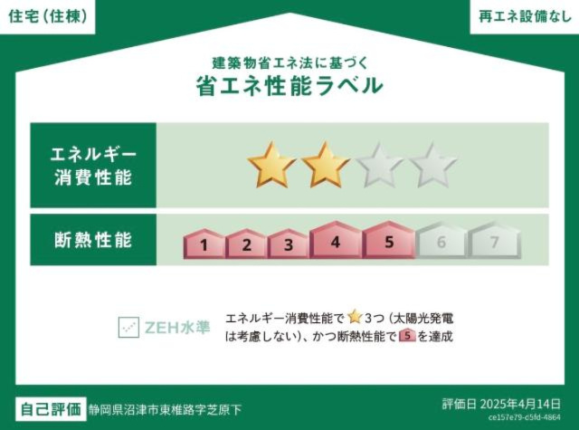 沼津市東椎路新築アパートの省エネ性能ラベル