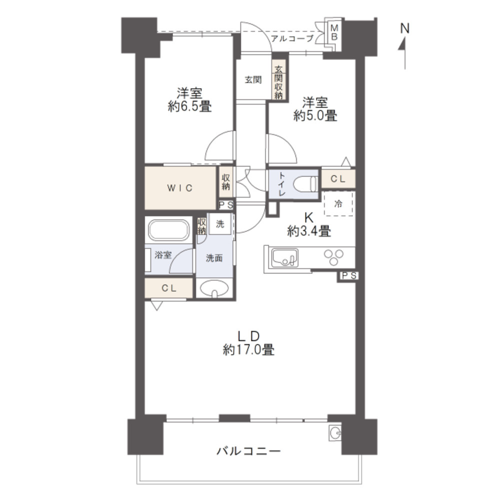 サーパス南方レジデンスの間取り|専有面積：70.62㎡の2LDK。室内は大変丁寧に使用されています。ウォークインクローゼット付で収納スペースも充実しています。