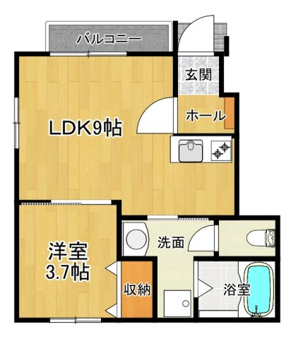 Sunメゾン志染駅前の間取り|使いやすい1LDKの間取りです。