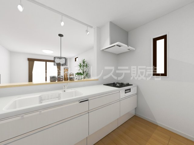 生駒市萩原町の新築一戸建 全３区画のキッチン|１号地キッチン完成イメージ／人気の対面キッチン♪