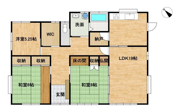 勿来町窪田大槻 陽当たり良好 中古平屋中古住宅 3LDK＋納戸 不動産プラスの間取り|【現況販売】3SLDKの間取りの平家です。収納をたっぷり取った間取りとなっております。