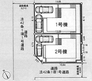 【区画図】 | 藤沢市大鋸  2号棟 第22 | 2号棟　角地　北西側約6.0ｍ公道・南西側約4.0ｍ（直接行き来不可）公道　駐車2台（車種によります）　敷地面積30.2坪