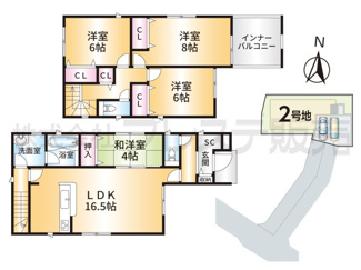 【間取り】 | 生駒市萩原町の新築一戸建 全３区画 | ２号地間取図