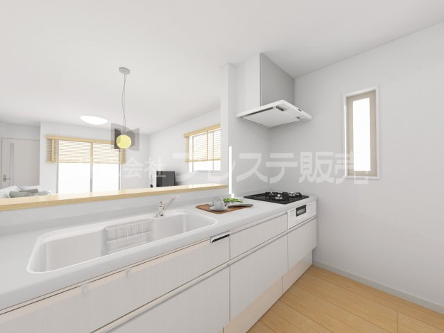 生駒市萩原町の新築一戸建 全３区画のキッチン|２号地キッチン完成イメージ／人気の対面キッチン♪