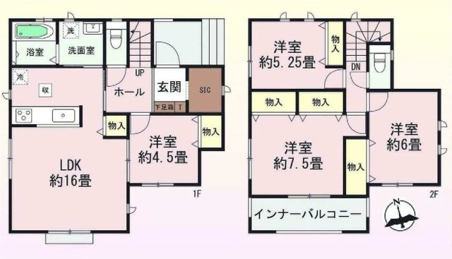 新築　高崎市乗附町　Heartful　Town　A号棟の間取り|建物面積104.33㎡　シューズインクローク・各部屋収納付きで便利です！インナーバルコニーなので急な雨でもお洗濯物も安心です。