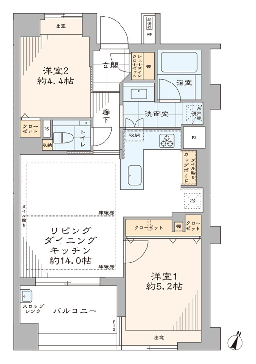 パークホームズ市ヶ谷の間取り|パークホームズ市ヶ谷：全居室収納・窓が付いた２ＬＤＫ床暖房・エアコン付きリノベーション物件は住設備も充実！