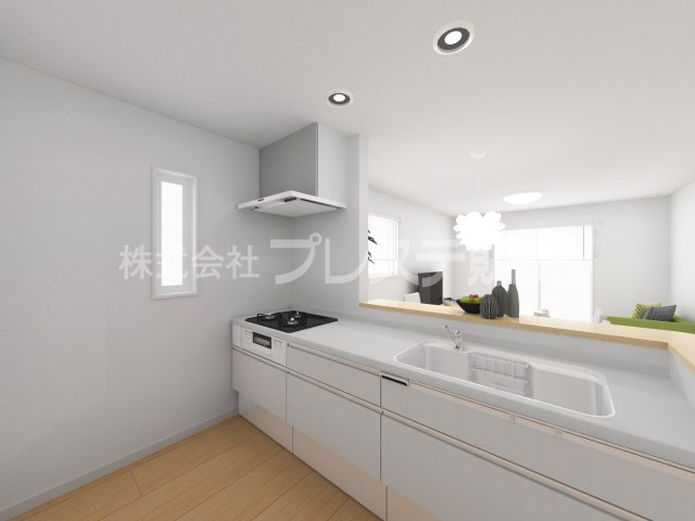 生駒市萩原町の新築一戸建 全３区画のキッチン|３号地キッチン完成イメージ／人気の対面キッチン♪