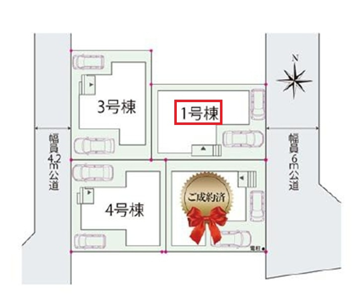 所沢市北秋津・全4棟　新築一戸建　1号棟　～全館空調搭載～の区画図|【全4棟・1号棟】駐車2台可能です。(車種制限あり)