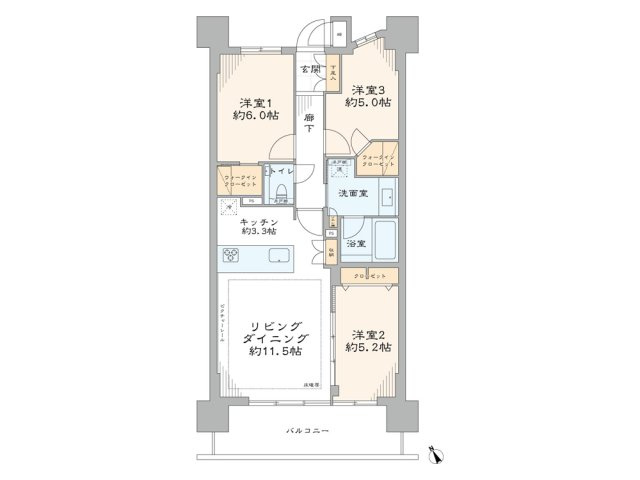 ザ・パームス祐天寺マスタープレイスの間取り|ザ・パームス祐天寺マスタープレイス：全居室に収納・窓が付いた３ＬＤＫ床暖房・エアコン付きリノベーション物件は住設備も充実！