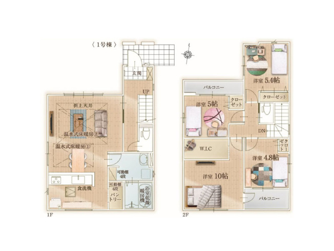【間取り】 | 練馬区大泉学園町6丁目　新築一戸建住宅　全1棟　(保谷店) | 家事便利な水回り集中設計の住まい。大容量のWICやパントリーなど収納も充実しています。※図面を基に作成しています。現況と異なる場合は現況を優先いたします。